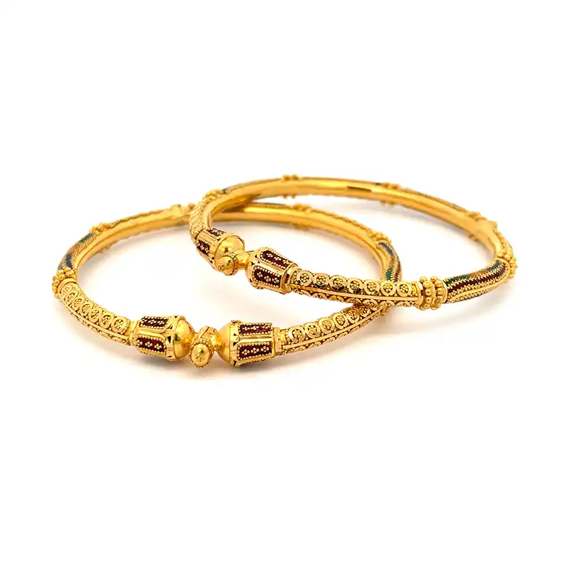 22K Yellow Gold Kada Bangles with enamel